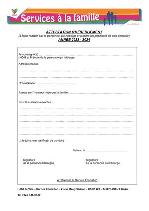 Attestation D'hébergement 2023 2024