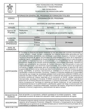 Diseño curricular tecnólogo en sistemas de gestión ambiental-Sena