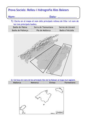 Prova Socials Relleu I Hidrografia De Mallorca I Illes Balears