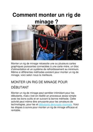 Monter un rig de minage : guide complet