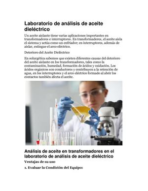 Laboratorio De Análisis De Aceite Dieléctrico