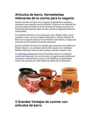 Artículos De Barro, Herramientas Milenarias De La Cocina Para Tu Negocio