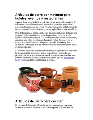 Artículos De Barro Por Mayoreo Para Hoteles, Eventos Y Restaurantes