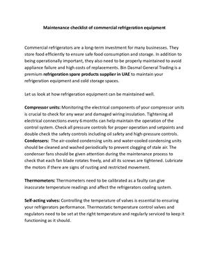 Maintenance Checklist Of Commercial Refrigeration Equipment