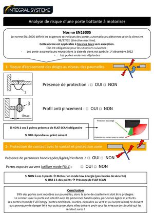 Analyse de risques ouvre-porte électrique