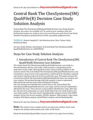Calaméo - Central Bank The ChexSystems(SM) QualiFile(R) Decision Case ...
