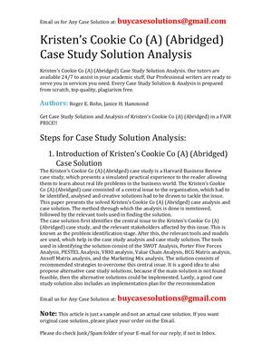 Kristen's Cookie Co (A) (Abridged) Case Study Solution Analysis