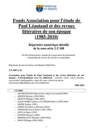 AMFAR FDS 2 Z 108 Fonds Association Amis Paul Leautaud