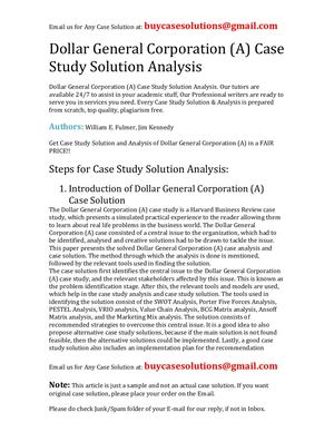 Dollar General Corporation (A) Case Study Solution Analysis