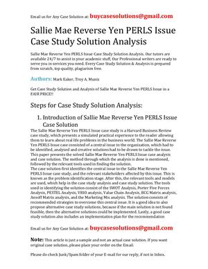 Sallie Mae Reverse Yen Perls Issue Case Study Solution Analysis
