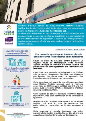 Habitat Audois ouvre l'Agence Territoriale Est à Narbonne