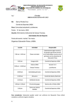 Circular 51 Eliminatoria Institucional De Campo Traviesa