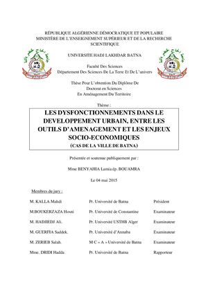 Doctorat En Sciences Dr Benyahia Lamia éP Bouamra