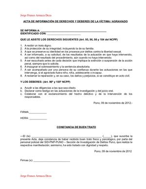 ACTA DE LECTURA DERECHOS AGRAVIADO - Jorge Franco Armaza Deza