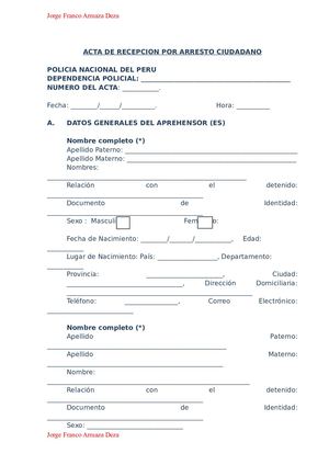 ACTA RECEPCION  DETENIDO X ARRESTO CIUDADANO - Jorge Franco Armaza Deza