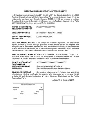 Modelo NOTIFICACION POR PRESUNTA INFRACCION LEVE  17JUN2017 - Jorge Franco Armaza Deza
