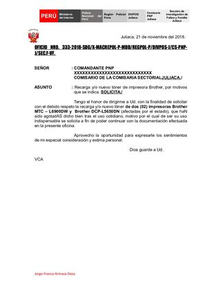 MODELO Oficio Solicitando TONER - Jorge Franco Armaza Deza