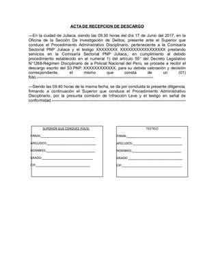 MODELO ACTA DE RECEPCION DE DESCARGO - Jorge Franco Armaza Deza
