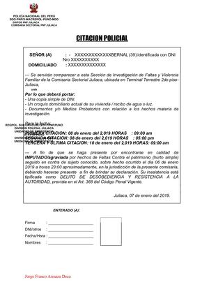 MODELO Citacion Policial Para FALTAS - Jorge Franco Armaza Deza