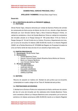 Examen Final - Universidad Continental - Jorge Franco Armaza Deza - Derecho Procesal Civil I