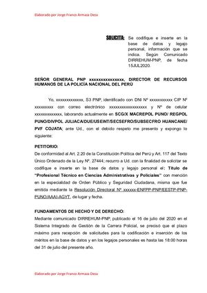 Modelo Para Subir Titulo Profesional De La PNP Al Legajo - Jorge Franco Armaza Deza