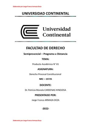 Producto Académico N° 01 - Universidad Continental - Jorge Franco Armaza Deza - Derecho Procesal Constitucional