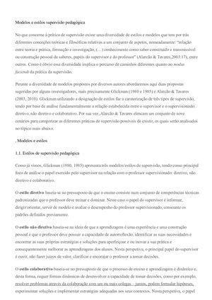 Modelos E Estilos Supervisão Pedagogica