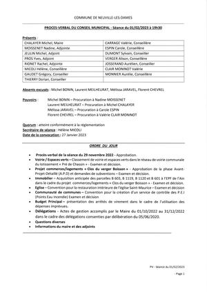 Compte Rendu Conseil Municipal 01022023