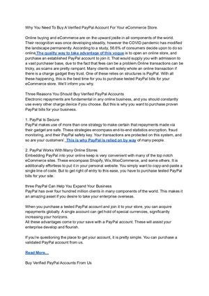 Why You Need To Buy A Verified Pay Pal Account For Your E Commerce Store