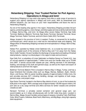 Heisenberg Shipping Best Ship Agency In Aliaga