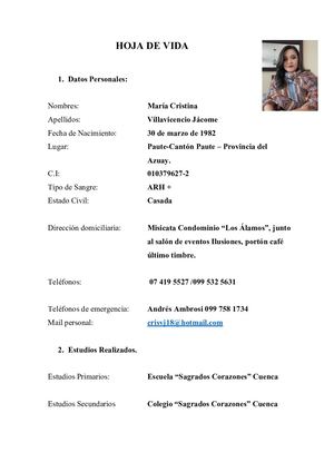 Hoja Vida Cristina Villavicencio Marzo 2023
