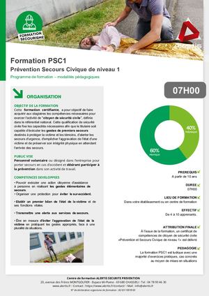 Fiche Programme Formation Secourisme Initiale Psc1 Centre De Formation Alertis