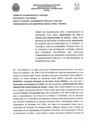 Termo de Colaboração nº 2.687/2022 - SEID - FMAS - Federal