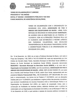Termo de Colaboração nº 2.688/2022 - SEID - FMAS - Municipal