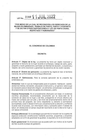 Ley 2244 De 11 De Julio De 2022 Parto Humanizado En Colombia