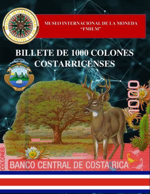 Billete De 1000 Colones De Costa Rica. Museo internacional De La Moneda