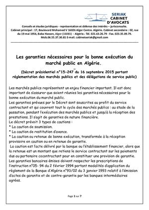 Les Garanties Nécessaires Pour La Bonne Exécution Du Marché Public En Algérie