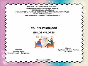 ROL DEL PSICOLOGO EN LA FORMACIÓN DE VALORES