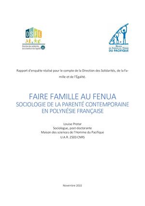 Faire Famille au Fenua - Rapport de Recherche MSH-P DFSE Louise Protar