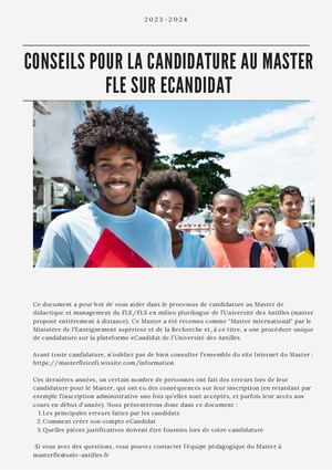 Conseils Candidature Master Fle 2023 2024