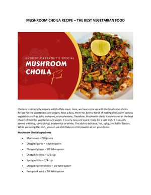 Mushroom Choila Recipe – The Best Vegetarian Food