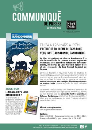 Communiqué Presse - Mars 2023 - Diois tourisme Au Salon Du Randonneur