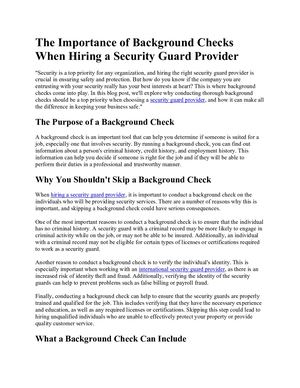 The Importance Of Background Checks When Hiring A Security Guard Provider