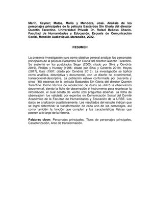 Análisis De Los Personajes Principales De La Película Bastardos Sin Gloria Del Director Quentin Tarantino
