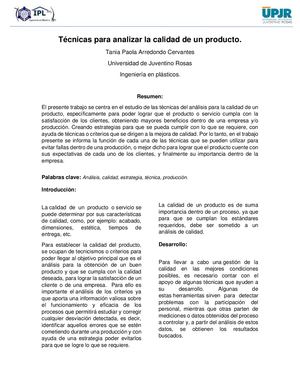 Técnicas Para Analizar La Calidad De Un Producto