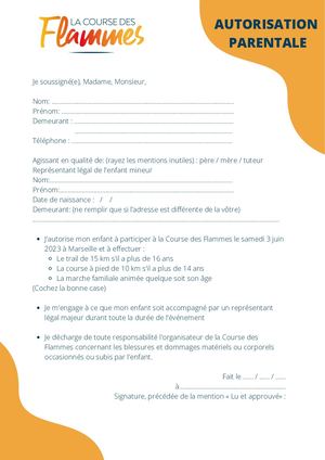Autorisation Parentale - Course des flammes 2023