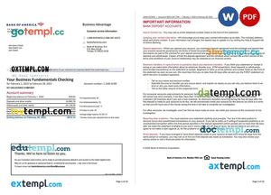 Usa Bank Of America Bank Statement, Word And Pdf Template, 10 Pages