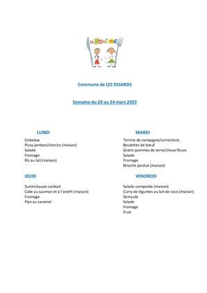 Menu Cantine Du 20 Au 07 Avril 2023