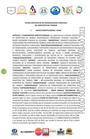 Pliego Unificado, Ante El Ministerio De Trabajo. Marzo 14 Del 2023