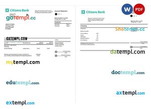 Usa Citizens Bank Statement Word And Pdf Template, 2 Pages